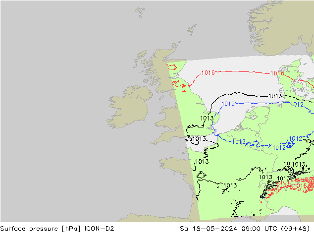 Surface pressure ICON-D2 Sa 18.05.2024 09 UTC