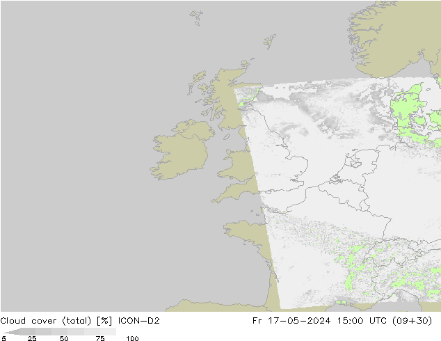 Cloud cover (total) ICON-D2 Fr 17.05.2024 15 UTC