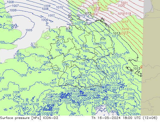 地面气压 ICON-D2 星期四 16.05.2024 18 UTC