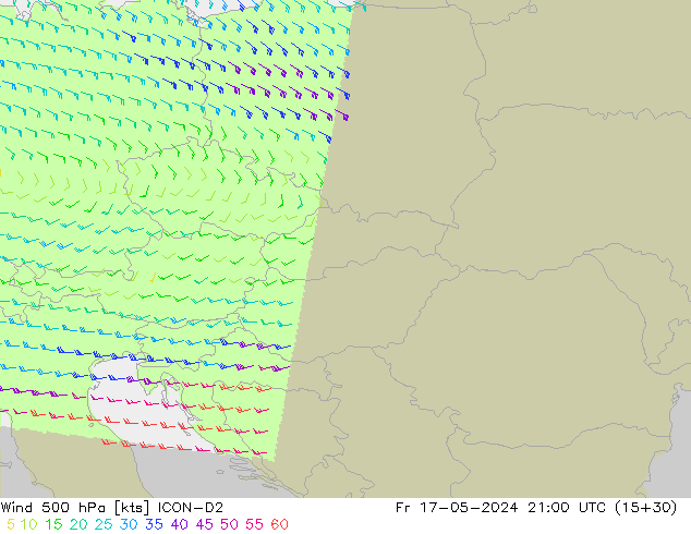 Wind 500 hPa ICON-D2 Fr 17.05.2024 21 UTC