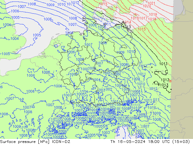 地面气压 ICON-D2 星期四 16.05.2024 18 UTC