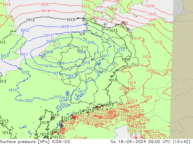 Surface pressure ICON-D2 Sa 18.05.2024 09 UTC