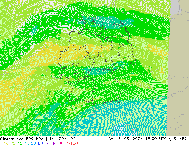 ветер 500 гПа ICON-D2 сб 18.05.2024 15 UTC