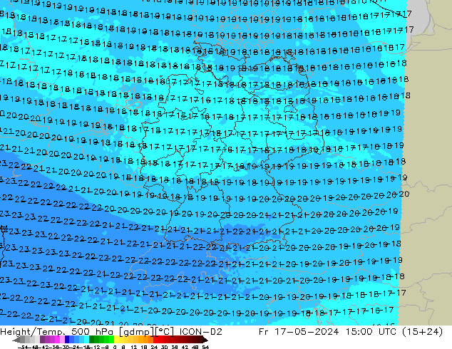 Hoogte/Temp. 500 hPa ICON-D2 vr 17.05.2024 15 UTC