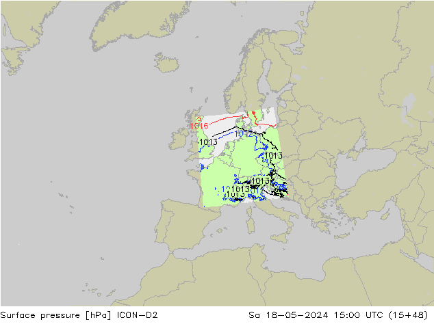 Luchtdruk (Grond) ICON-D2 za 18.05.2024 15 UTC