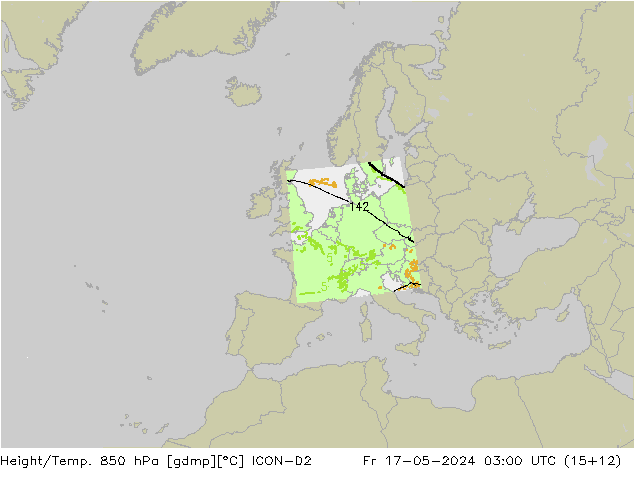 Hoogte/Temp. 850 hPa ICON-D2 vr 17.05.2024 03 UTC