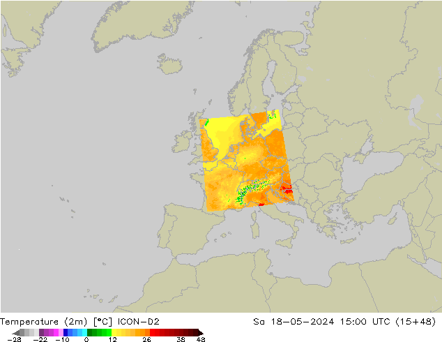 Temperaturkarte (2m) ICON-D2 Sa 18.05.2024 15 UTC