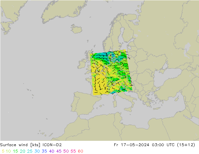 Surface wind ICON-D2 Fr 17.05.2024 03 UTC