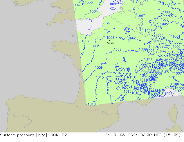Surface pressure ICON-D2 Fr 17.05.2024 00 UTC