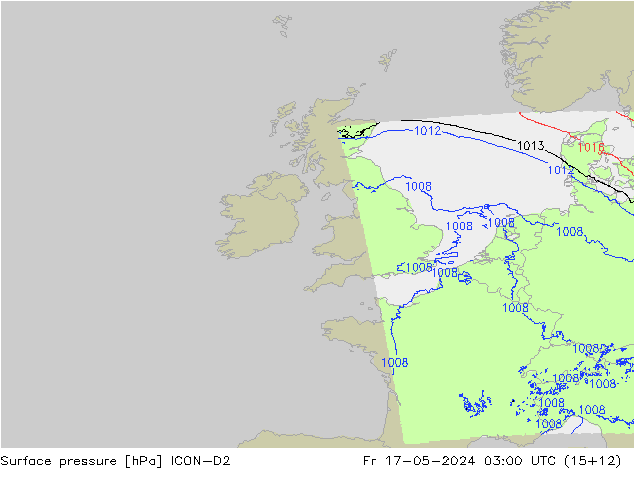 Surface pressure ICON-D2 Fr 17.05.2024 03 UTC