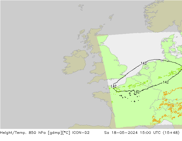 Height/Temp. 850 гПа ICON-D2 сб 18.05.2024 15 UTC