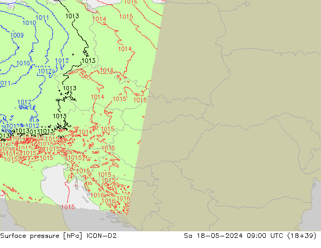 pressão do solo ICON-D2 Sáb 18.05.2024 09 UTC