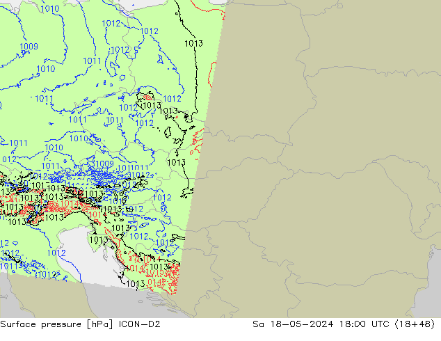 pressão do solo ICON-D2 Sáb 18.05.2024 18 UTC