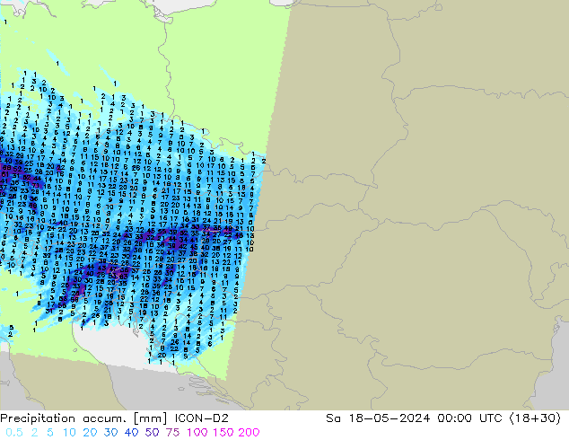 Precipitation accum. ICON-D2 so. 18.05.2024 00 UTC