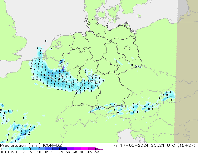 Precipitation ICON-D2 Fr 17.05.2024 21 UTC