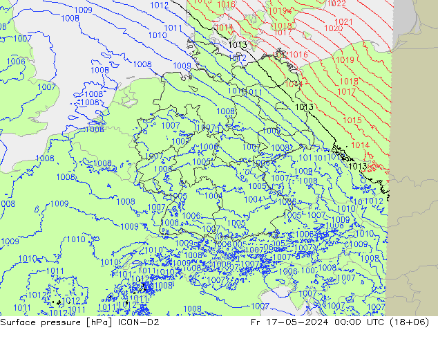 Surface pressure ICON-D2 Fr 17.05.2024 00 UTC