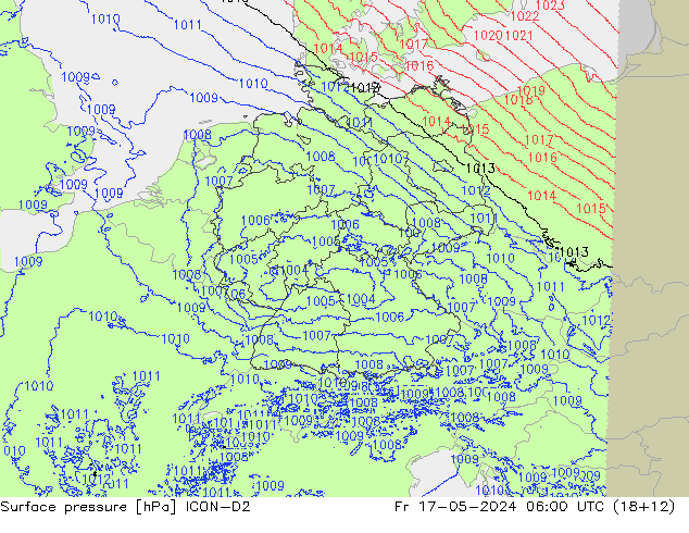 地面气压 ICON-D2 星期五 17.05.2024 06 UTC