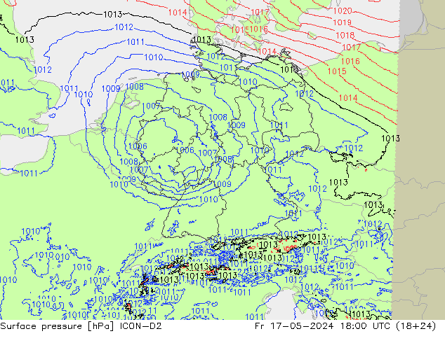 地面气压 ICON-D2 星期五 17.05.2024 18 UTC