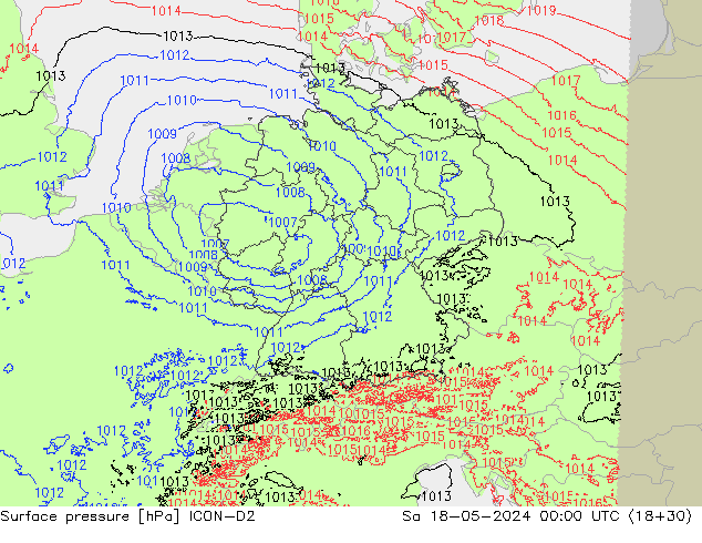 pressão do solo ICON-D2 Sáb 18.05.2024 00 UTC