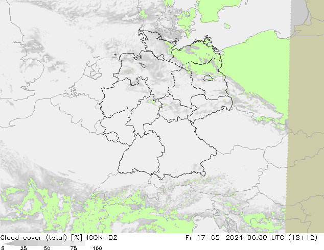 Bewolking (Totaal) ICON-D2 vr 17.05.2024 06 UTC