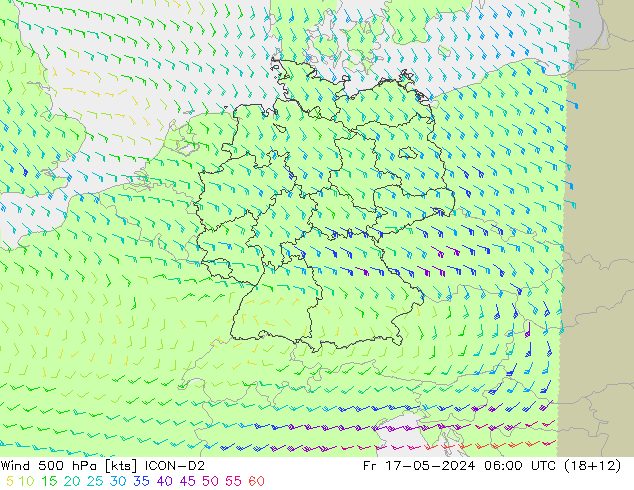 风 500 hPa ICON-D2 星期五 17.05.2024 06 UTC
