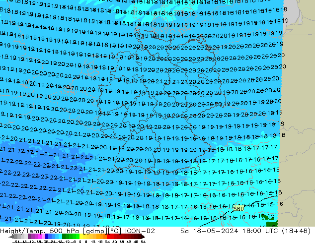 Height/Temp. 500 hPa ICON-D2 Sáb 18.05.2024 18 UTC