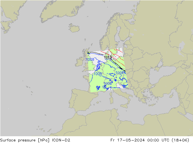 Pressione al suolo ICON-D2 ven 17.05.2024 00 UTC