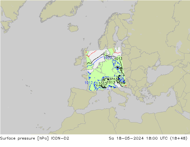 Pressione al suolo ICON-D2 sab 18.05.2024 18 UTC