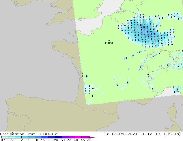 Precipitación ICON-D2 vie 17.05.2024 12 UTC