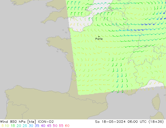 Wind 850 hPa ICON-D2 Sa 18.05.2024 06 UTC