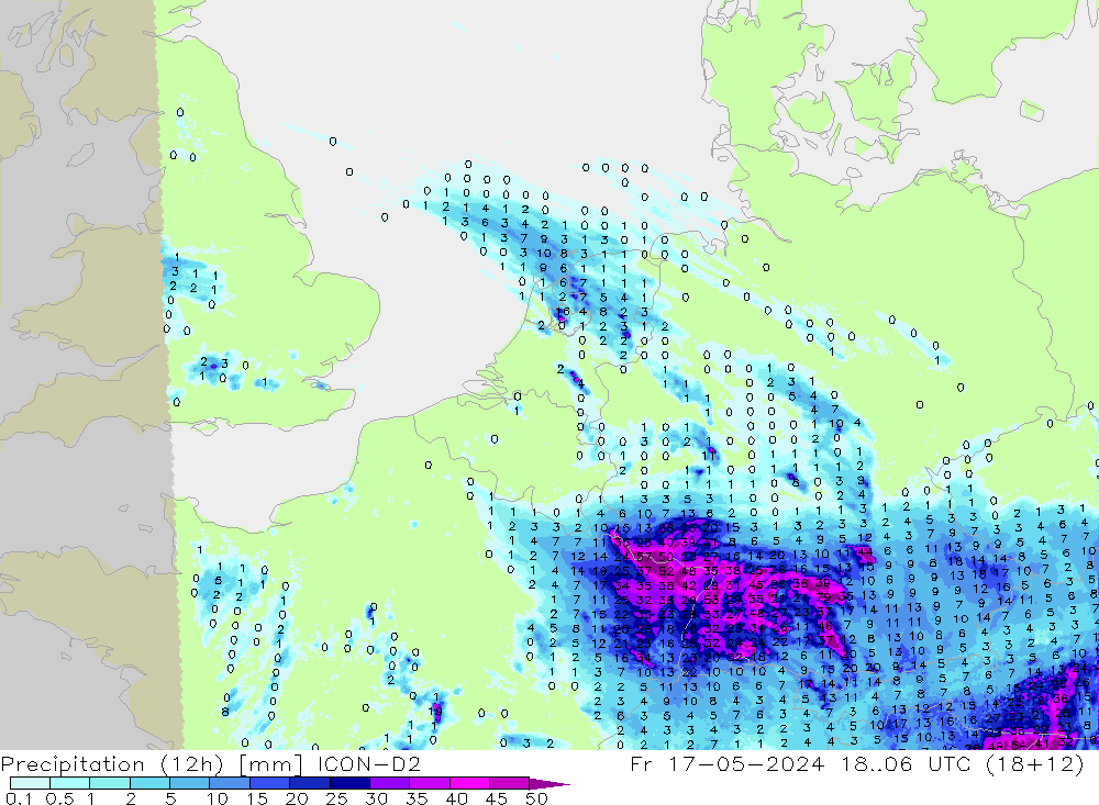 Precipitazione (12h) ICON-D2 ven 17.05.2024 06 UTC