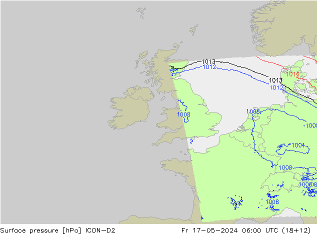 Atmosférický tlak ICON-D2 Pá 17.05.2024 06 UTC
