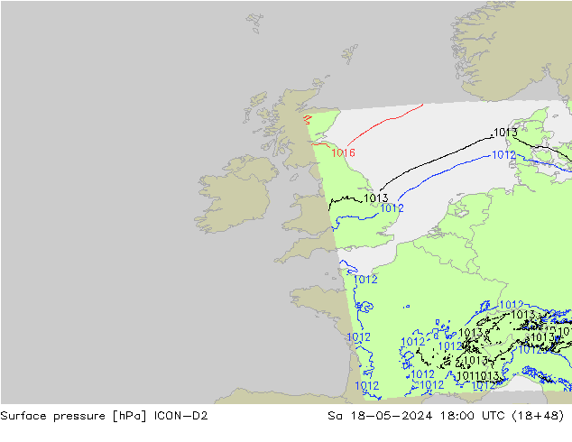 Surface pressure ICON-D2 Sa 18.05.2024 18 UTC