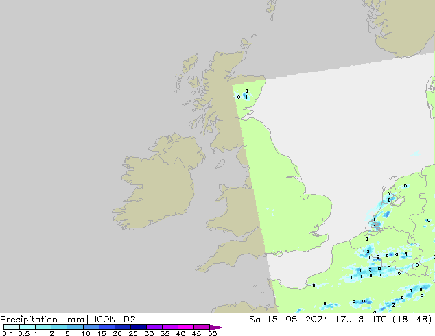 Precipitation ICON-D2 Sa 18.05.2024 18 UTC