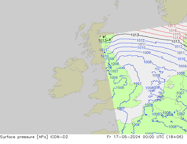 Atmosférický tlak ICON-D2 Pá 17.05.2024 00 UTC