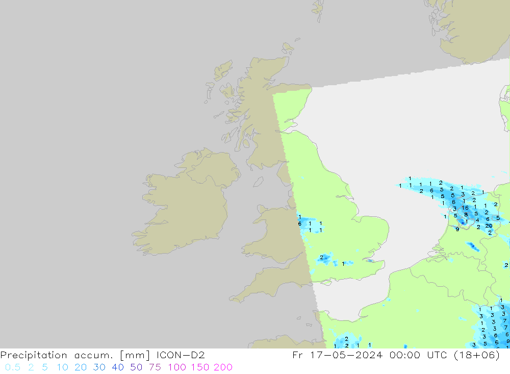 Precipitation accum. ICON-D2 Fr 17.05.2024 00 UTC