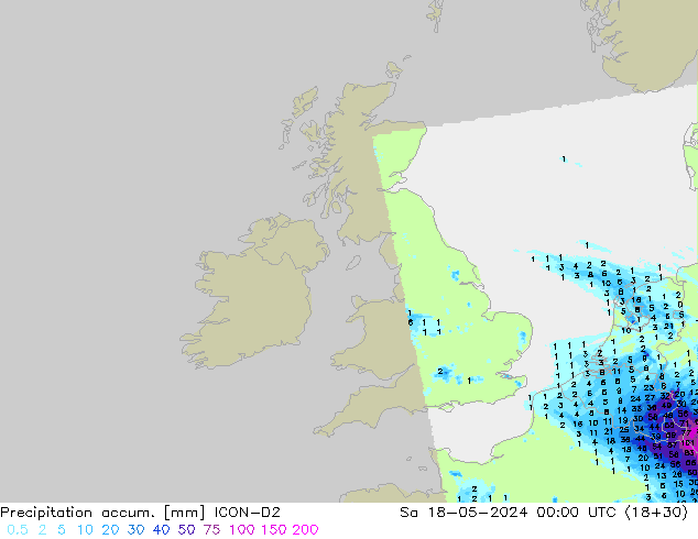 Precipitation accum. ICON-D2 Sa 18.05.2024 00 UTC