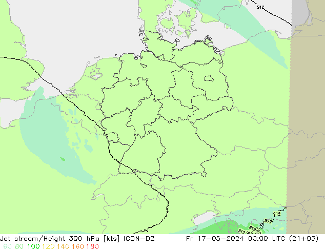 Jet stream/Height 300 hPa ICON-D2 Fr 17.05.2024 00 UTC