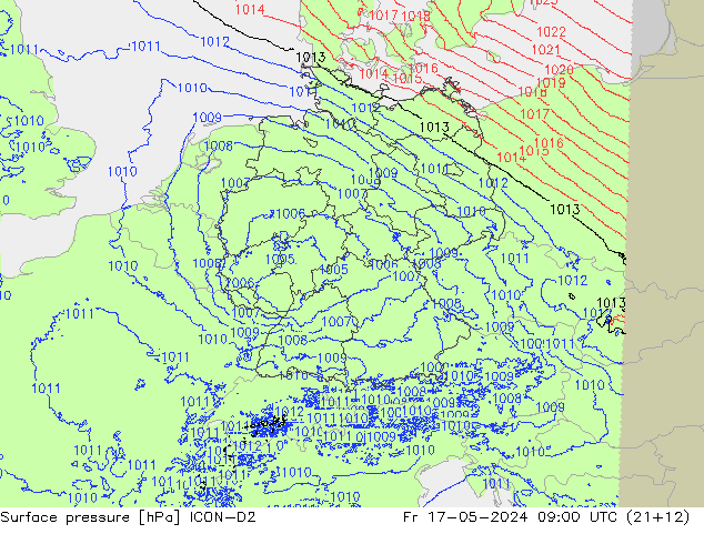 地面气压 ICON-D2 星期五 17.05.2024 09 UTC