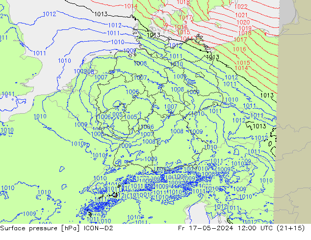 Surface pressure ICON-D2 Fr 17.05.2024 12 UTC