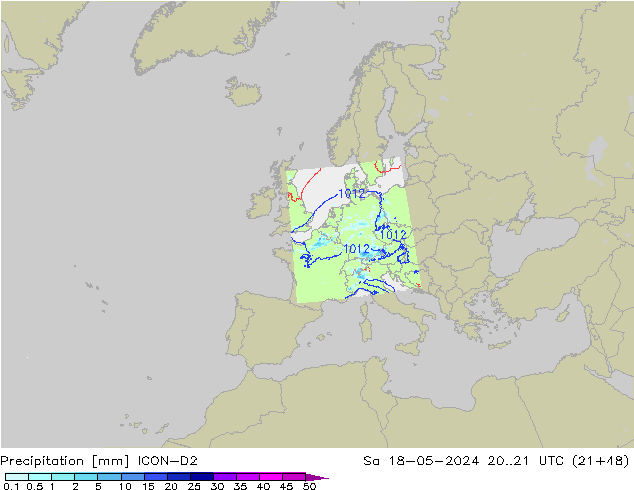 Neerslag ICON-D2 za 18.05.2024 21 UTC