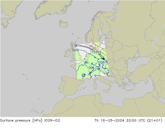 ciśnienie ICON-D2 czw. 16.05.2024 22 UTC