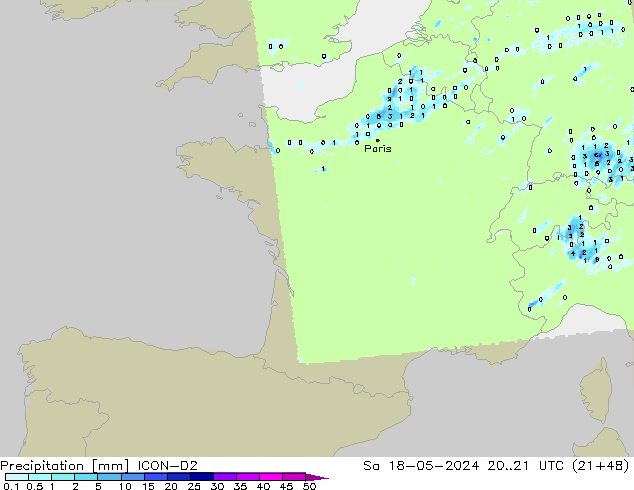 Precipitation ICON-D2 Sa 18.05.2024 21 UTC