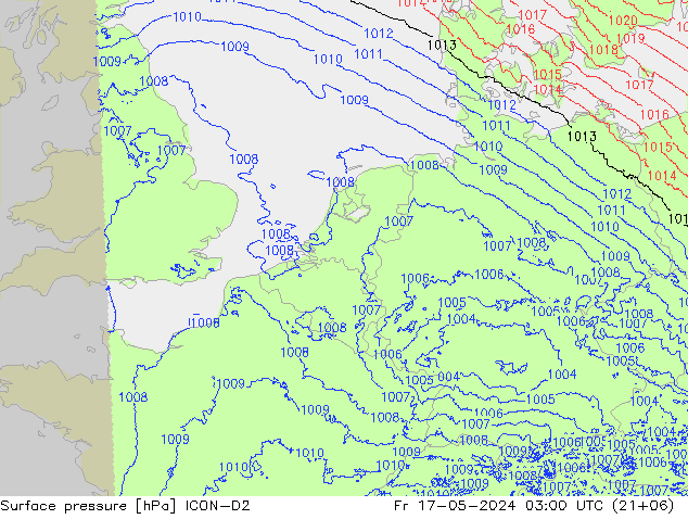 地面气压 ICON-D2 星期五 17.05.2024 03 UTC