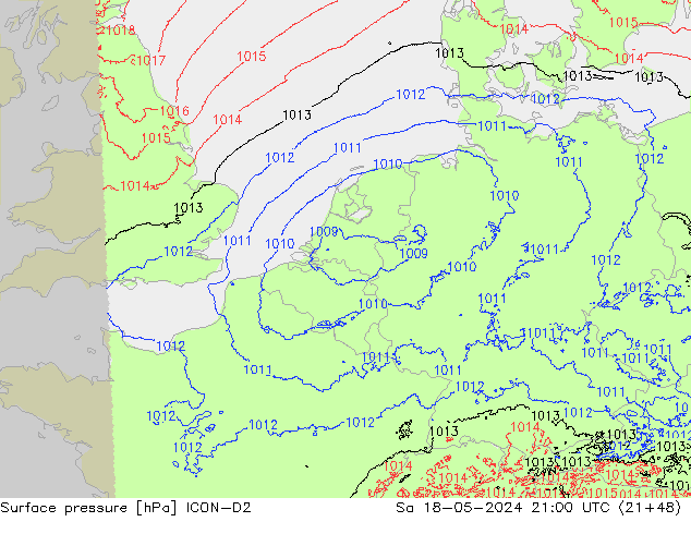 pressão do solo ICON-D2 Sáb 18.05.2024 21 UTC