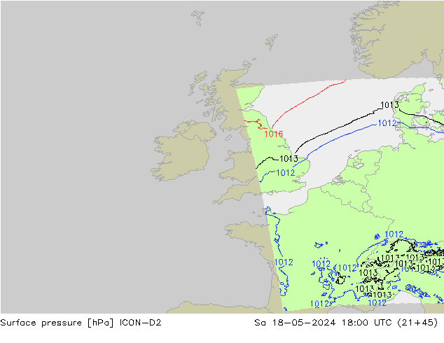 Surface pressure ICON-D2 Sa 18.05.2024 18 UTC