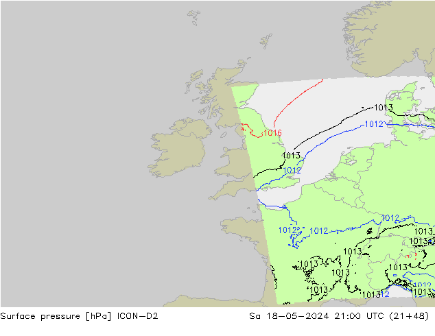 Surface pressure ICON-D2 Sa 18.05.2024 21 UTC