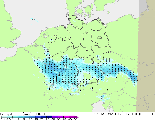 Niederschlag ICON-D2 Fr 17.05.2024 06 UTC