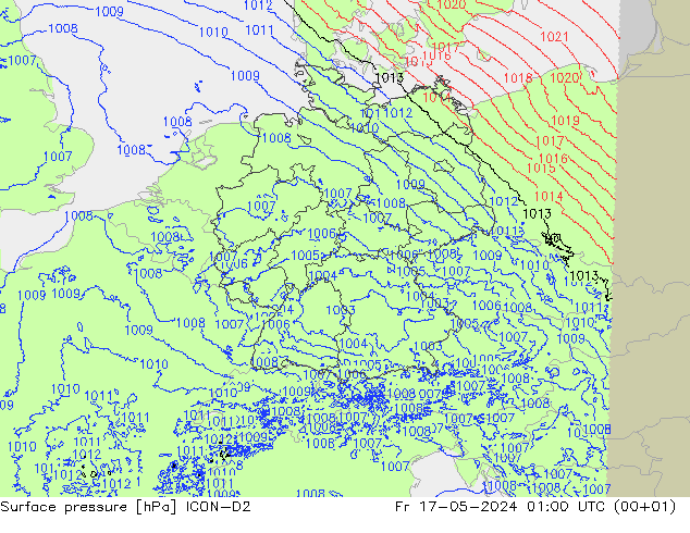 Surface pressure ICON-D2 Fr 17.05.2024 01 UTC