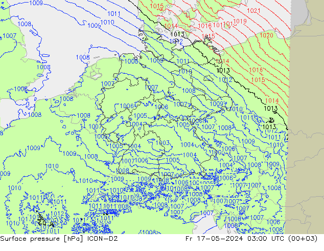 地面气压 ICON-D2 星期五 17.05.2024 03 UTC